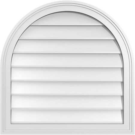 Ekena Millwork Round Top Surface Mount PVC Gable Vent w/ 2"W x 1-1/2"P Brickmould Frame, 26"W x 26"H GVPRT26X2602SN